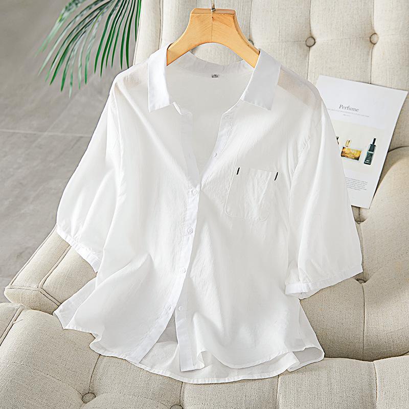Polka Dot Cotton Shirt for Women In Five-quarter Sleeve Summer New Loose Casual Lapel Top