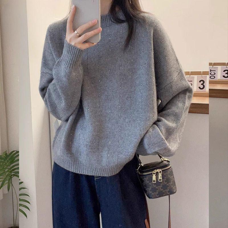 Sweater for Women Winter Thickened Pullover Warm Knitted Solid Color Stretchy Long Sleeve Oversize Jumper Tops