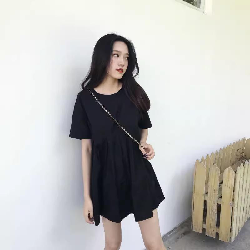 2024 Korean Style Summer Maternity Dress: Slimming A-Line Baby Doll with Retro Short Sleeves