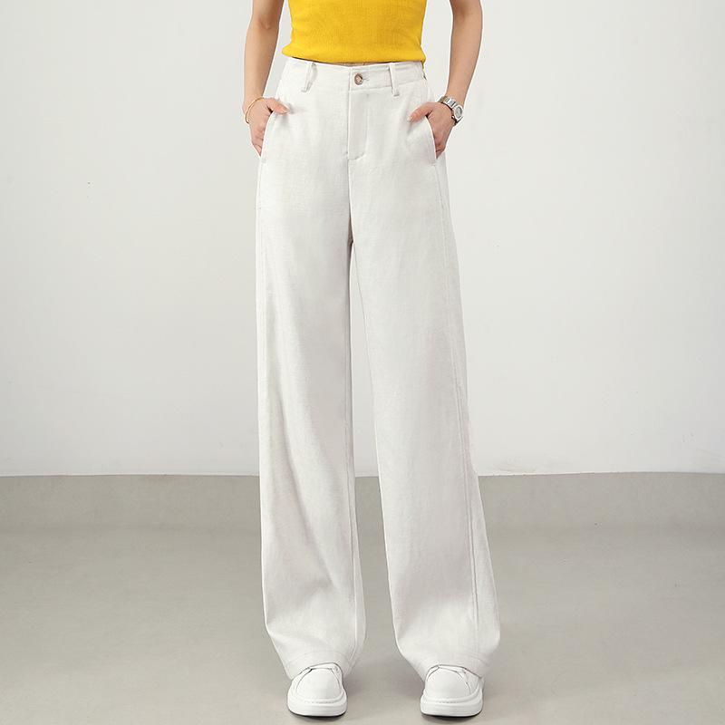 Women s Tencel Linen Wide-Leg Pants, 2026 Spring, Elastic Back Waist, Slimming Casual Straight-Leg Style 30