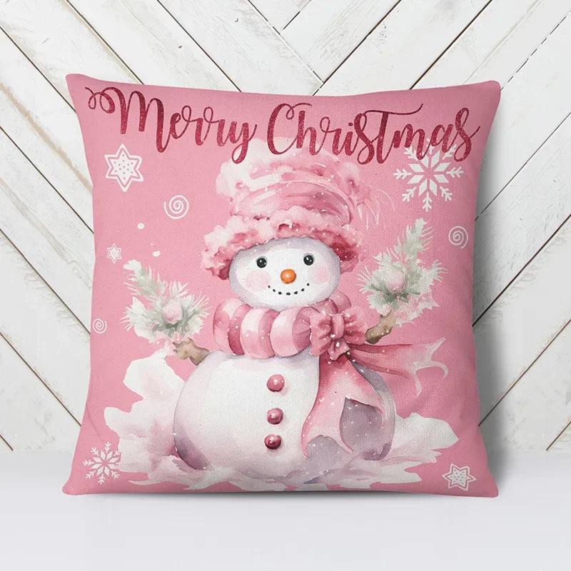2024 New Christmas Pink Pillow Cover Sofa Cushion  Bedroom Room Home Decoration   Holiday Gift
