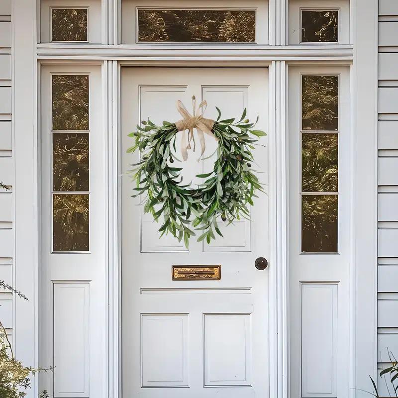 Popular Olive Leaf & Fruit Bow Wreath - Spring/Summer Door Hanging Greenery Decoration