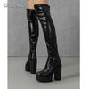 Dicke Sohle Damen Langstiefel Mode Klobiger Hoher Absatz Über das Knie Große Größen 35-42 Botas Mujer Street Style Bottes Femmes
