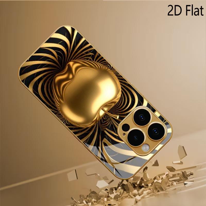 Golden Apple Patterned tempered glass design for iPhone16 17 ProMax 1514 1312 11ProMax Phone Case Camera Cover Shockproof Hard B