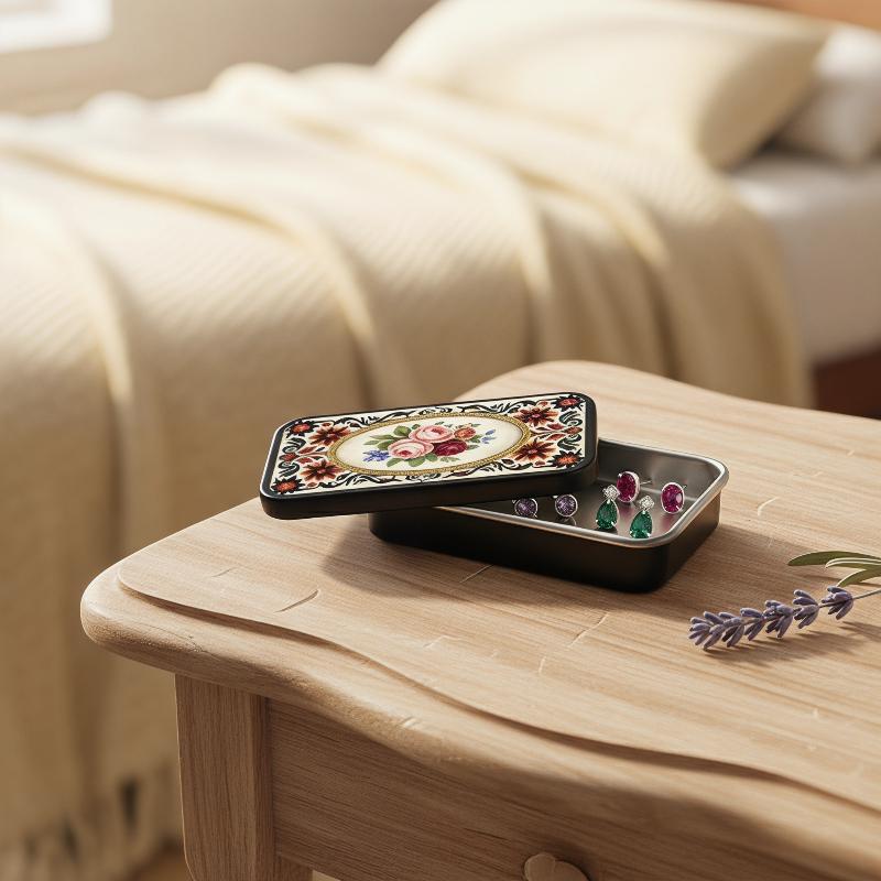 Black Rose Fire Wood Box Heart-Shaped Retro Design Ideal for Romantic Settings