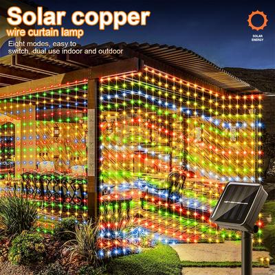 3*3M Solar LED Fairy Curtain Lights Impermeabile 8 Modalità di Illuminazione Luci a Stringa Decorazione per Feste di Nozze