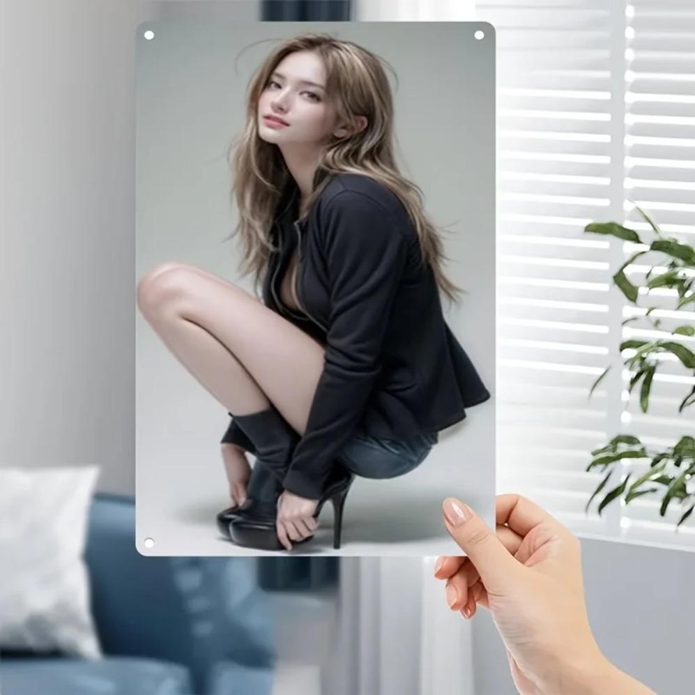 Vintage Metal Wall Art Retro Female Portrait Poster Wall Decor Home 20x30cm