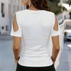 Women V Neck Cold Shoulder Blouse White Country Rock Letter Leopard Stripe Print Short Sleeve Top