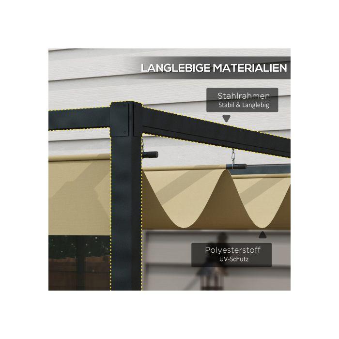 Outsunny Gazebo 4x3m Gazebo de jardin, toit de terrasse en acier, gazebo de jardin avec toit ajustable, couleur kaki