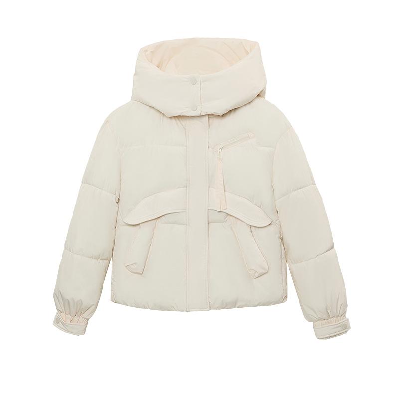 Winter 2025 new hooded cropped down cotton jacket women's thickened fashion casual loose pure jacket