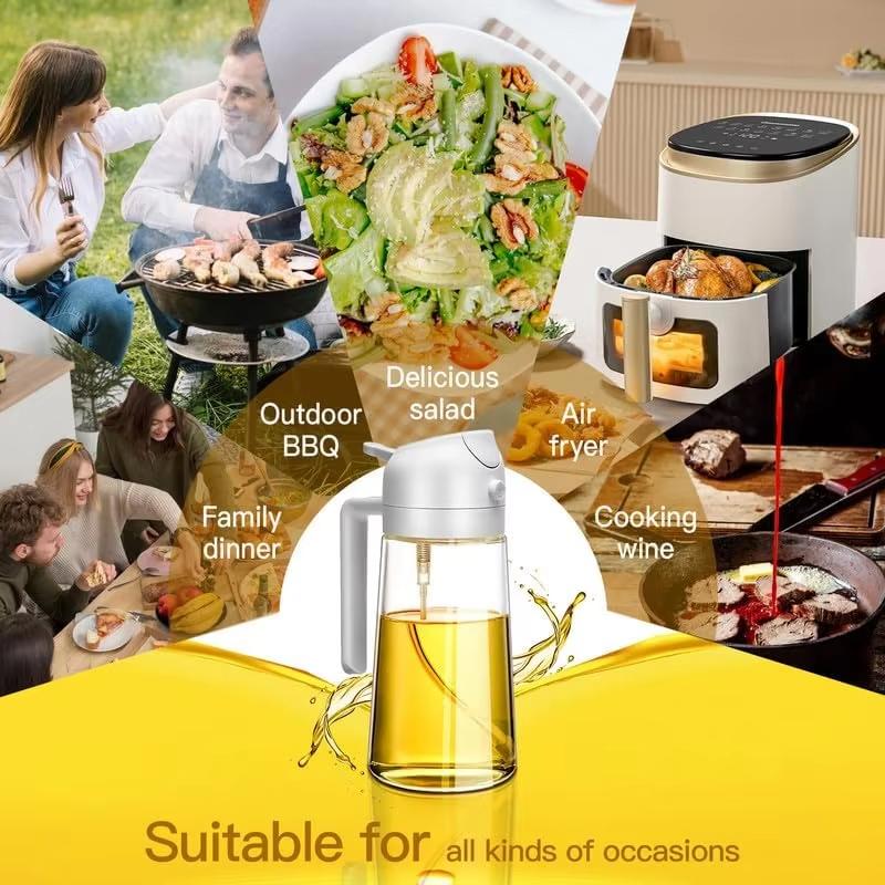 Tragbare Ölsprühflasche, 2-in-1 Olivenölsprüher & Nachfüllwerkzeug, Küchenhelfer zum Kochen für Heißluftfritteuse, BBQ, Backen, Salat, 470 ml