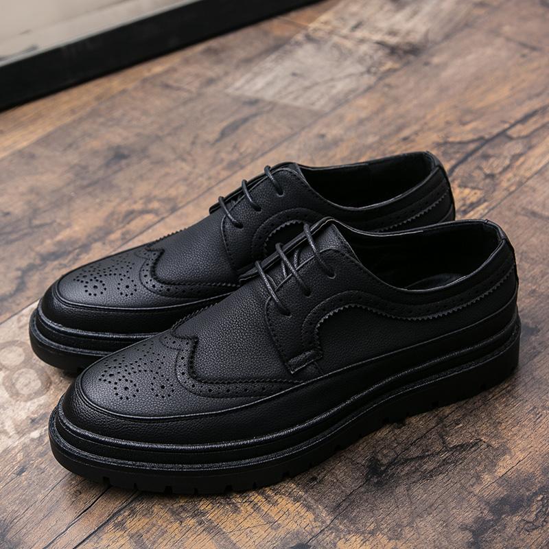 

Мужские весенние туфли на толстой подошве со шнуровкой, классические черные удобные кожаные туфли, мужские повседневные туфли на толстой подошве Matsutake, свадебные туфли 44 чёрный