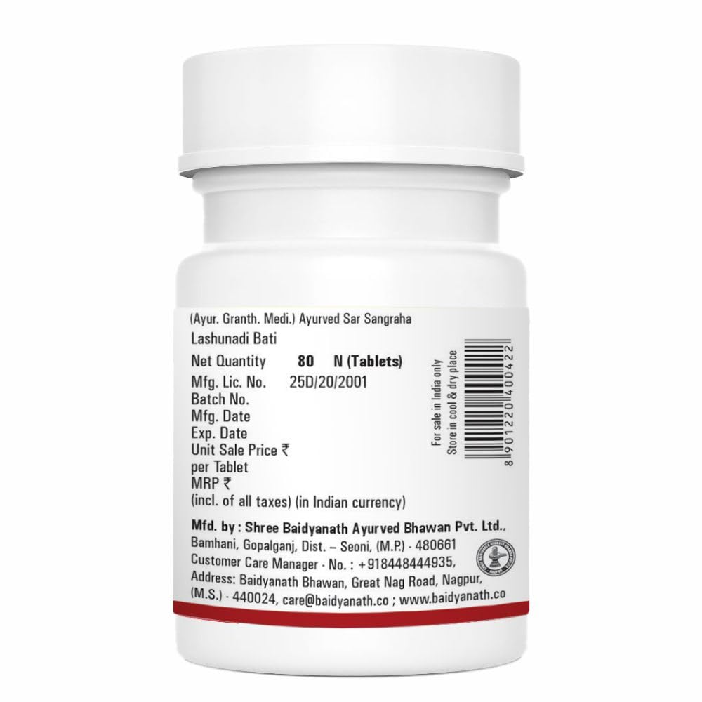 Baidyanath Asli Ayurved Lashunadi Bati 80 Tablets X Pack of 2 for Digestive Health and Gas Relief
