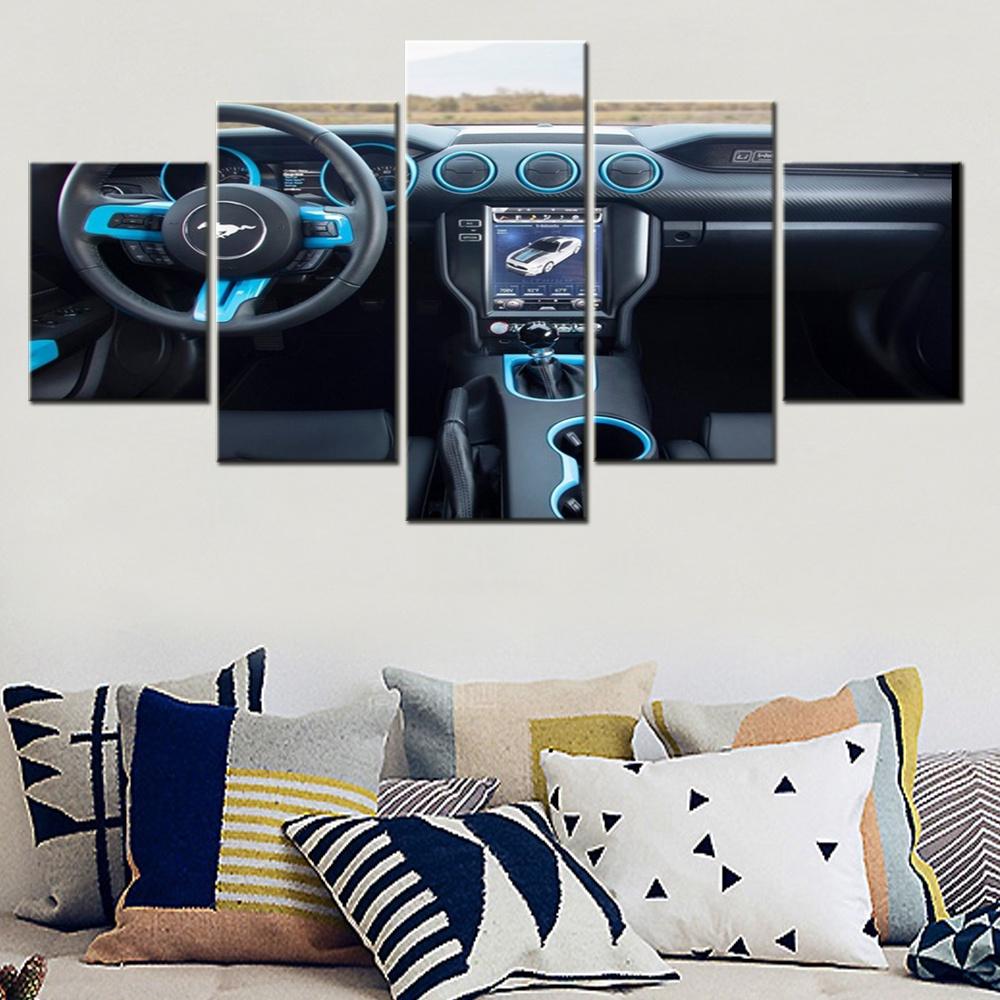 5 Pieces Modular Picture Prints Wall Art Home Decoration Ford Mustang Car Framed Canvas Painting For Living Room Bedroom Artwork