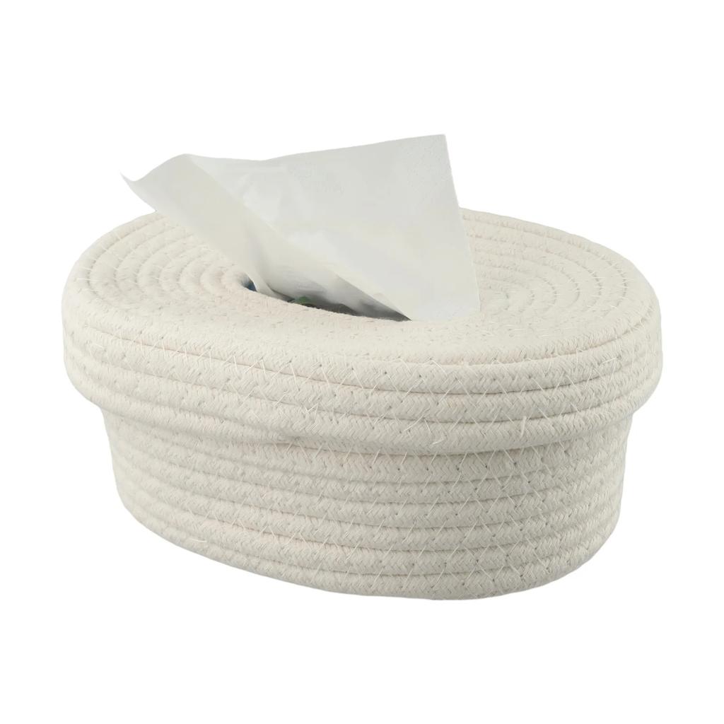 Simple Japanese-style Cotton Rope Woven Tissue Box Food Storage Box Creative Desktop Storage Box Pumping Paper Box Hand-washed