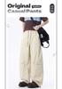 Spring and summer new European and American retro splicing light apricot scimitar loose straight casual pants men's trendy pants