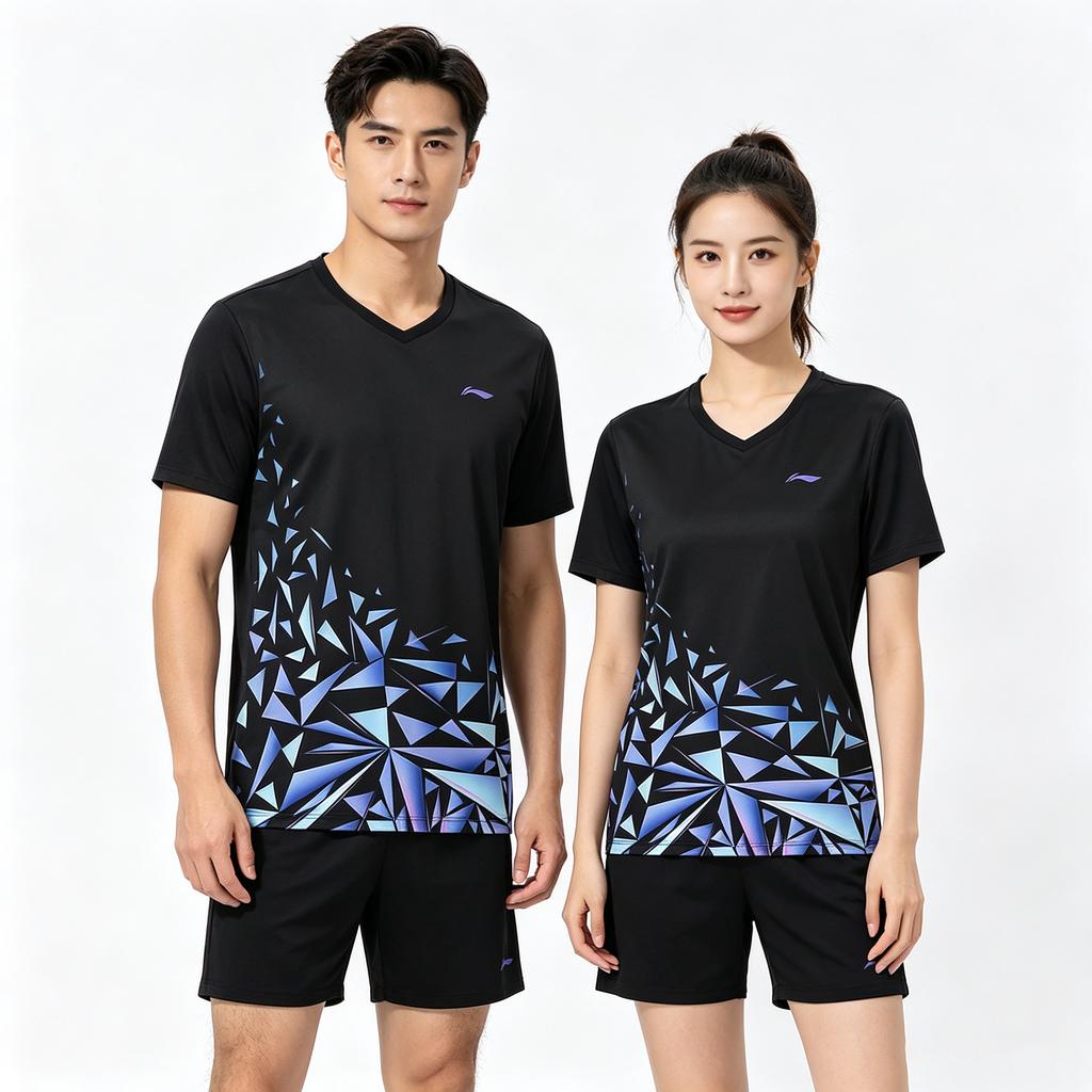 Li-Ning Comfortable Breathable Lightweight Versatile Color Block Design Casual Sports Suit Short Sleeve Shorts Unisex Sportswear AATW045-1