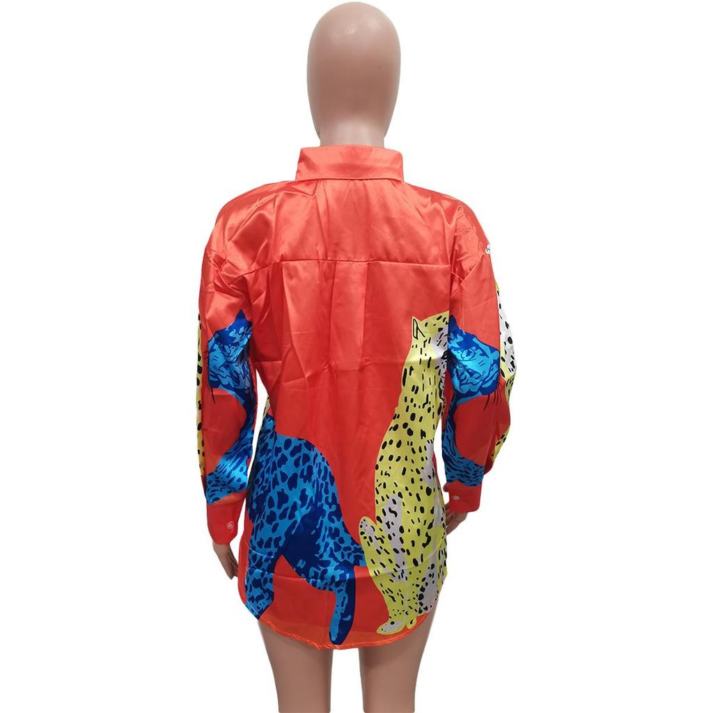 BN248 Leopard Print Button Shirt Dress - European & American Women's Fashion