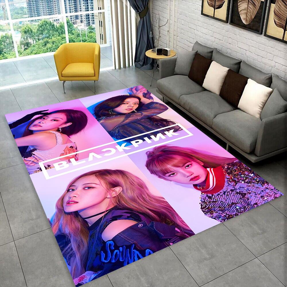 Kpop Girls 3D B-black and Pink-k HD Rug Carpet for Living Room Bedroom Home Decor,Floor Mat Non-slip Decoration for Sofa Doormat