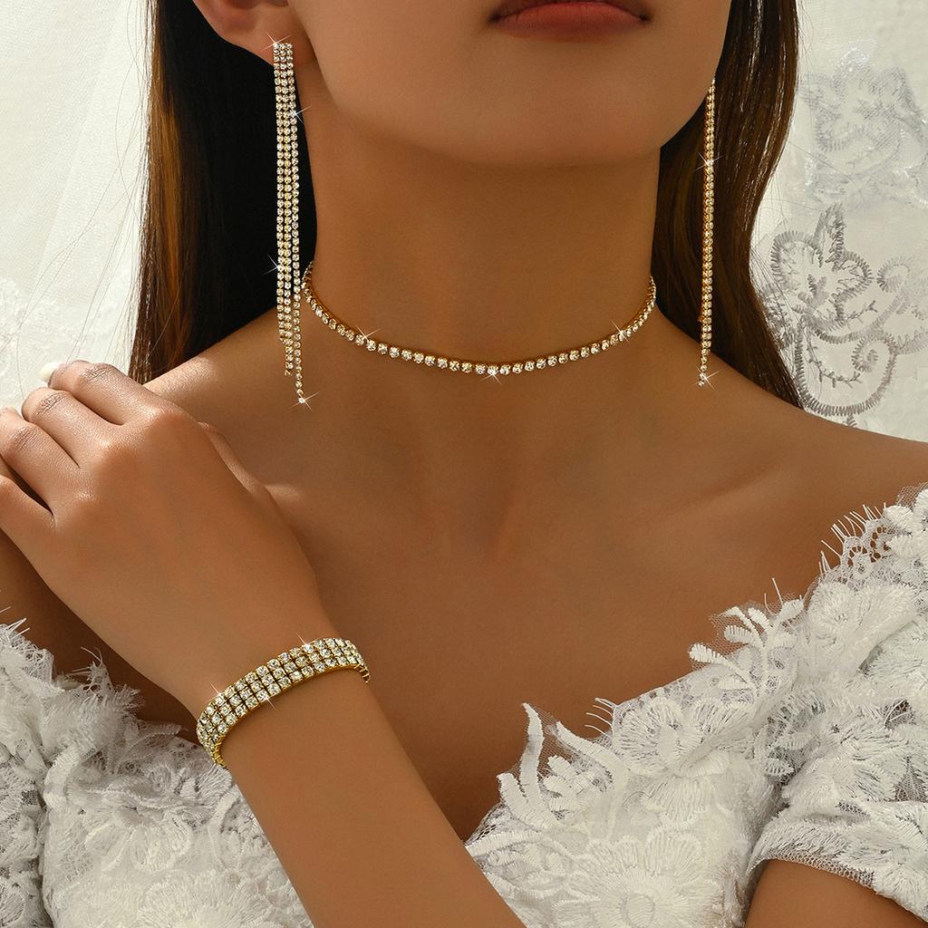 4-teiliges Damen Trendiges Krallenketten Mehrreihiges Quastenohrringe Halskette Armband Zirkon Set Hochzeit Bankett Party Feiertagsgeschenk