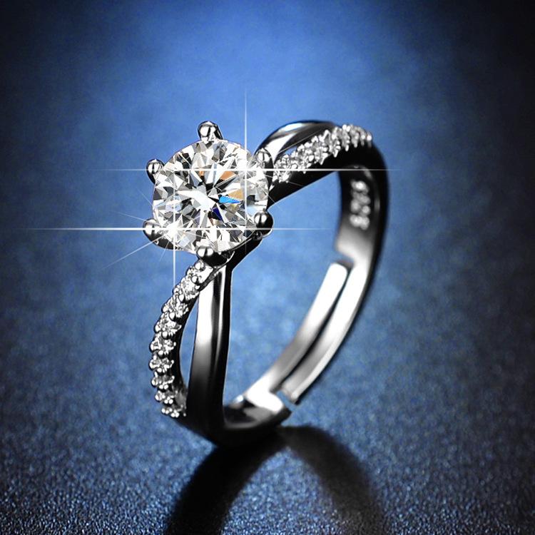One Carat Intertwined Six-Claw Ring Femininity Simulation Opening Adjustable