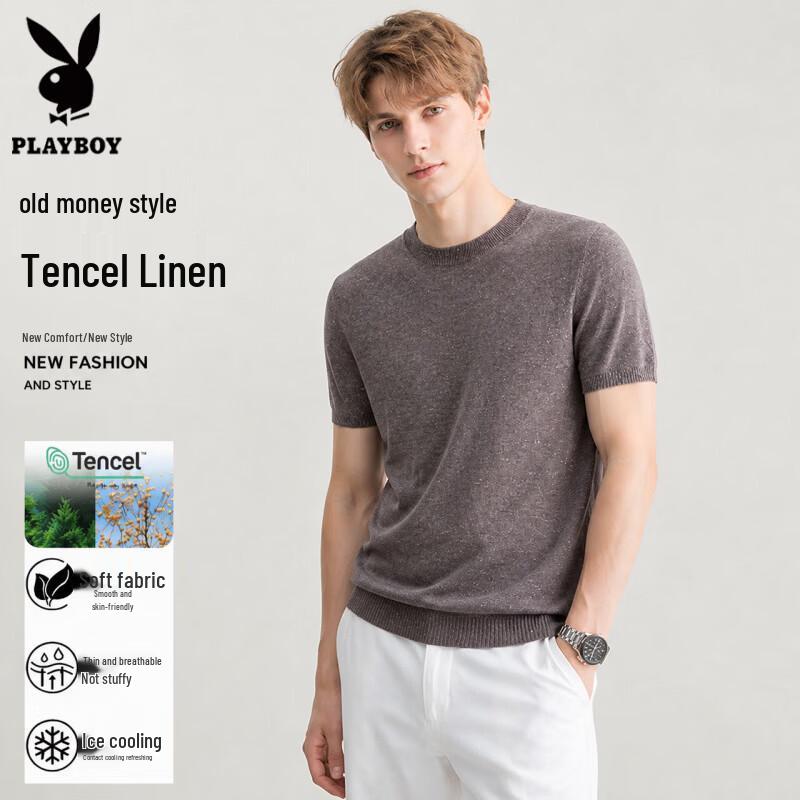 Playboy Men s Linen Blend Short Sleeve T-Shirt L