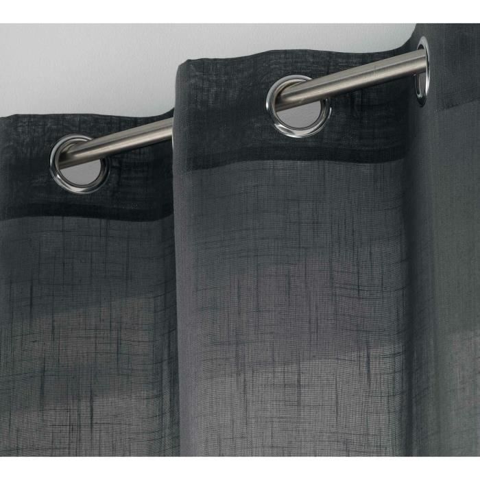 Voilage - Zazy - Anthracite - 140x240cm - Effet lin - Œillets en métal