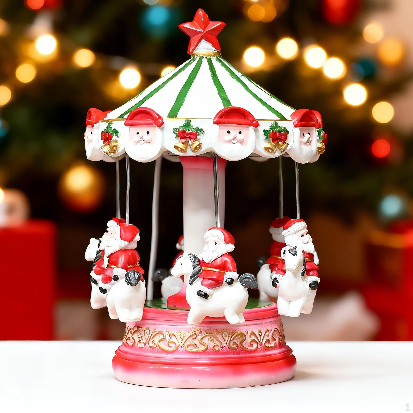 

Рождественская карусель с Санта-Клаусом с подсветкой, фигурками, уникальное прочное настольное украшение для столовой