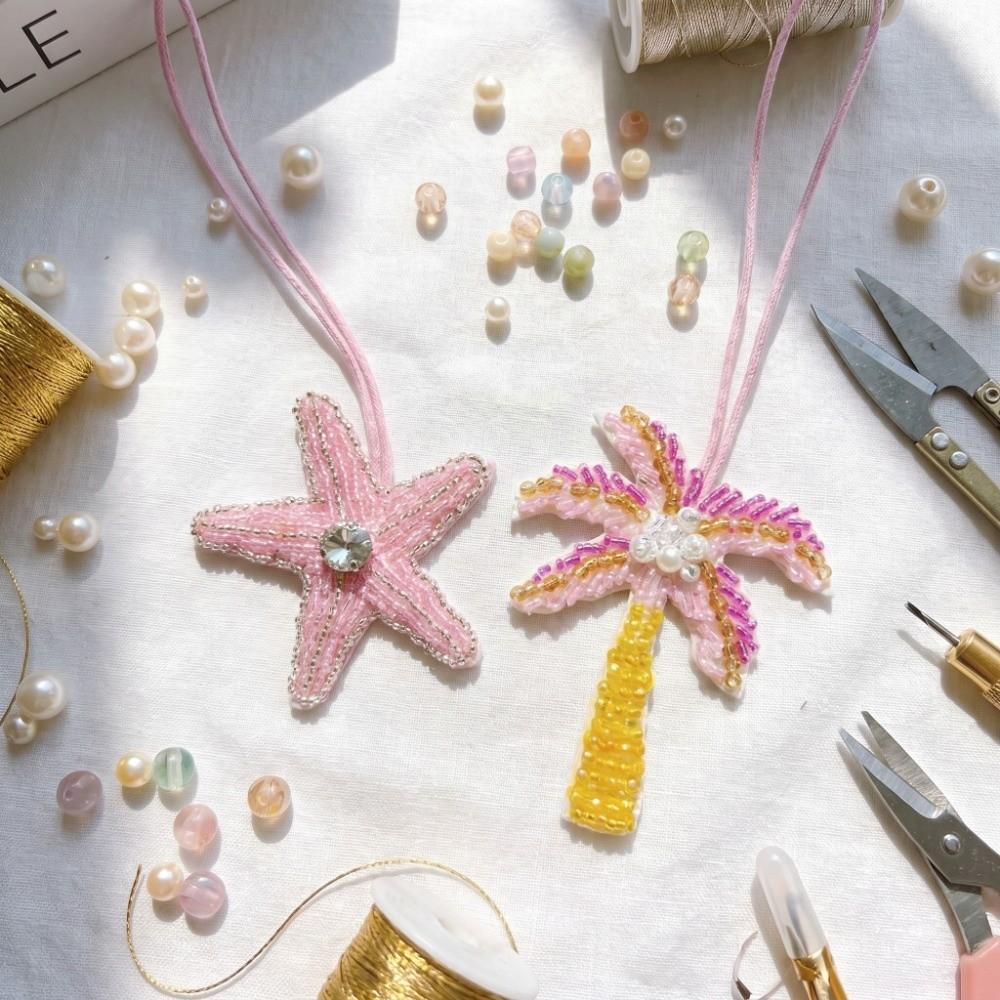 Starfish Coconut Tree Patch Keychain Sequin Beaded Patch Lanyard Clothing Decoration