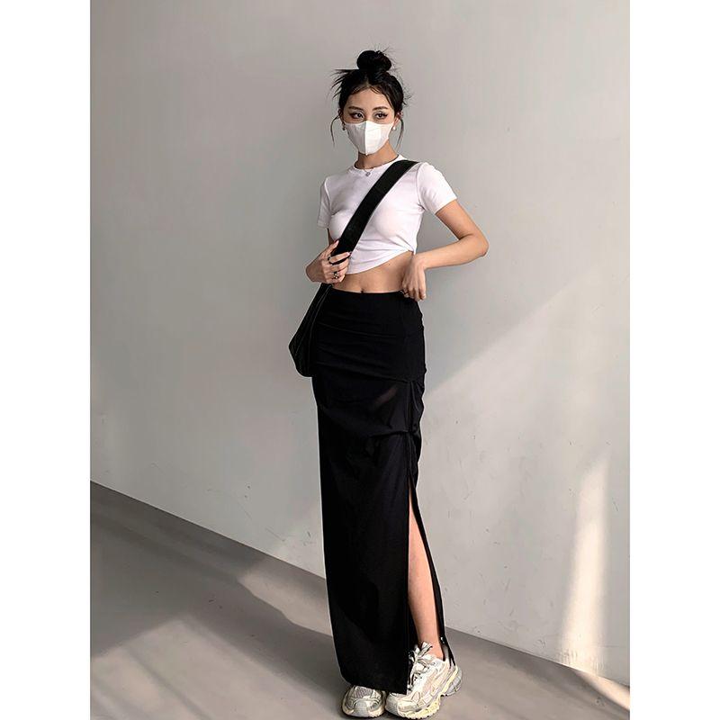 

Fashion White Silm Thin Quick-Drying Split Suit Skirt Black L