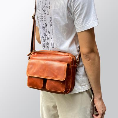First Layer Cowhide Solid Color Premium Bag Casual Genuine Leather Men's Crossbody Bag Trend Shoulder Bag