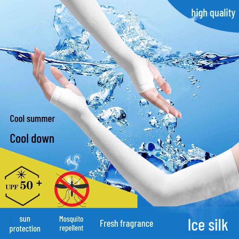 Mosquito Repellent Sun Protection Ice Silk Sleeves - Solid Color Summer Outdoor Wear