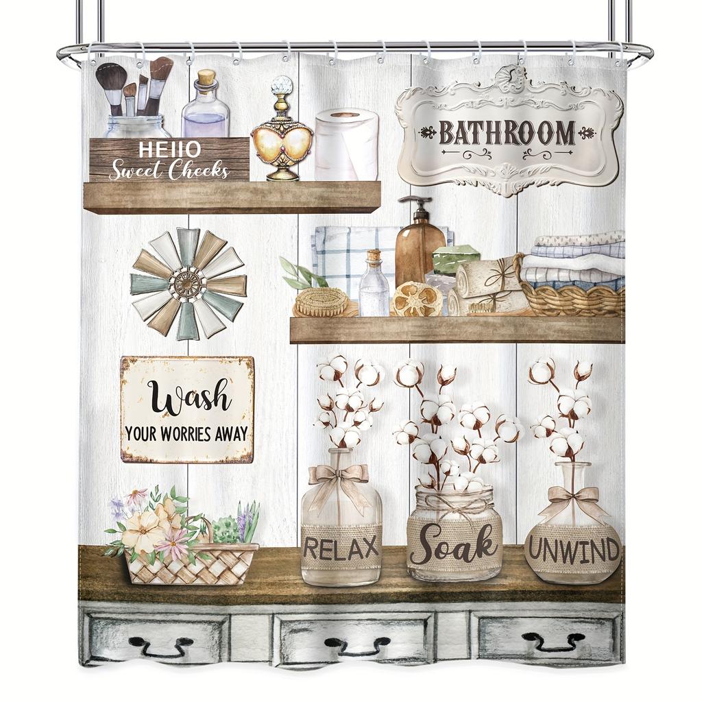Wiejski Łazienkowy Tło Zasłony Prysznicowej Rustykalna Akwarela Drewniane Deski Łazienka Wystrój Domu Wysokiej Jakości Tkanina