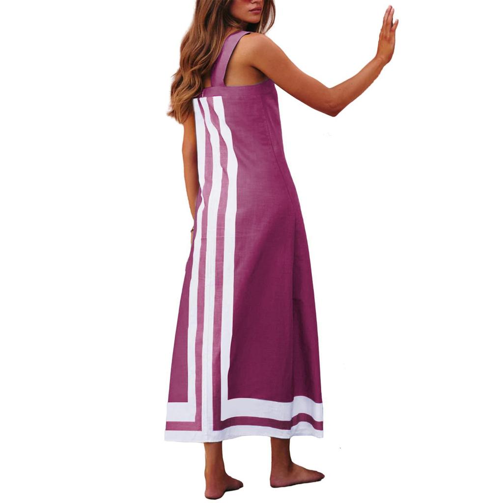 Women's Fashion Sleeveless Colorblocked Shoulder Strap Dresses