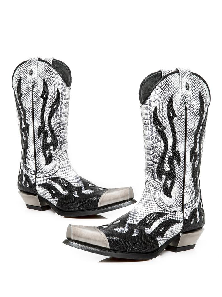 Fashion Embroidered Flame Colorblocked Knee-High Boots Fashionable Pointed Toe Thick-Heel Knight Botines Large-Size Men Botas Femininas