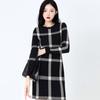 Women's Fashion Autumn Winter Plaid Print Long Sleeve O-Neck Slim Casual Dresses