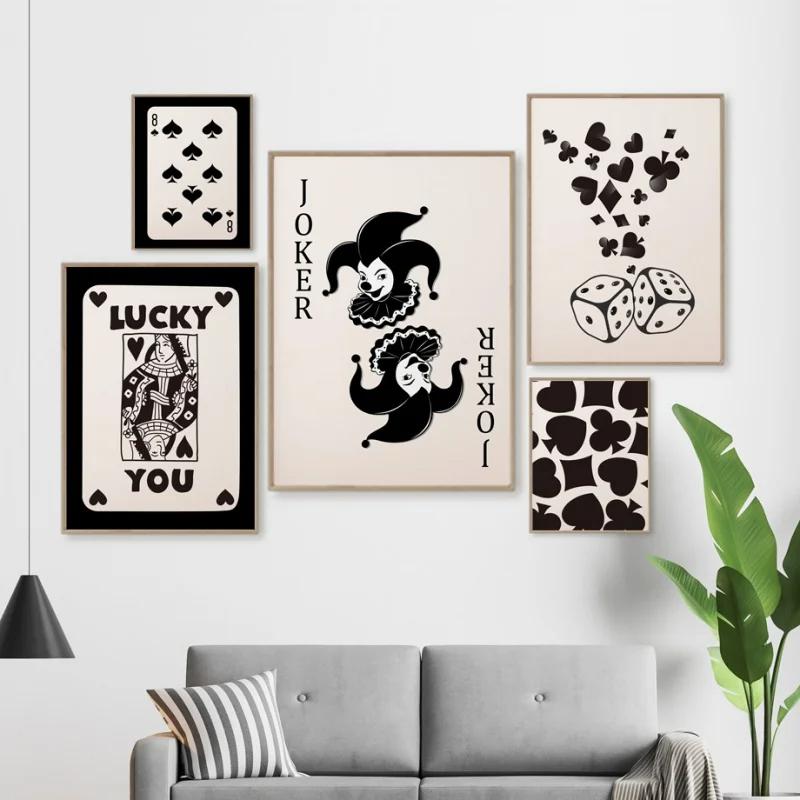 Vintage Black Queen Of Spade Poker Wall Art, Canvas Painting, Nordic Prints, Pictures for Living Room, Lucky You