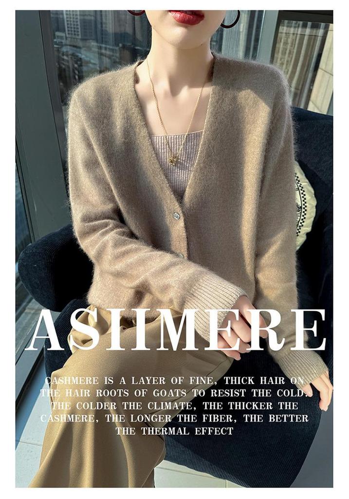 Autumn & Winter V-Neck Mink Velvet Women's Knit Cardigan - Loose, Slimming, Marled Yarn Sweater Top, Fashionable Outerwear
