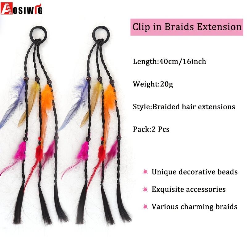 Synthetische Handgeflochtene Bunte Feder-Simulations-Perücken-Zopf Böhmischer Stil Gummiband Haaraccessoire Geeignet für Damen-Partys