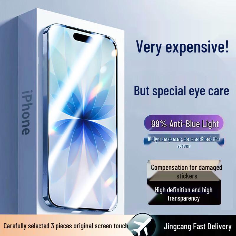 Anti-Blue Light Tempered Glass Screen Protector for Apple iPhone (3-Pack)