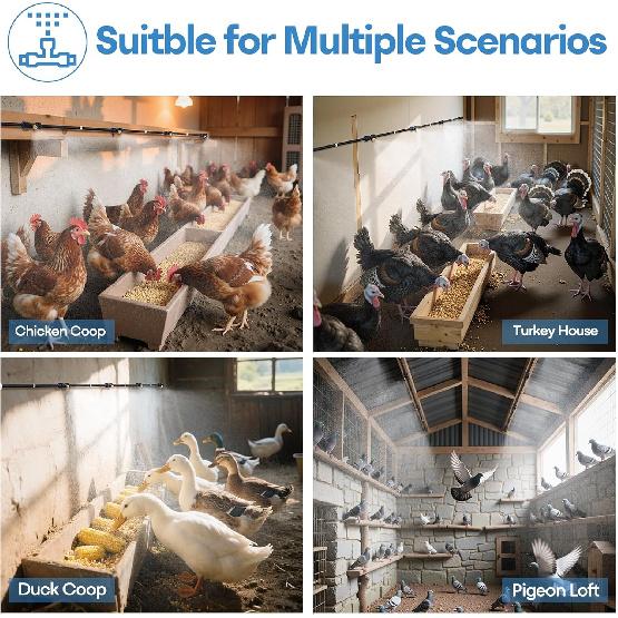 

Система туманообразования для курятника, система охлаждения кур 26 футов с 12 латунными форсунками, фильтр, резак и адаптер 3/4 , туманообразователи для заднего двора