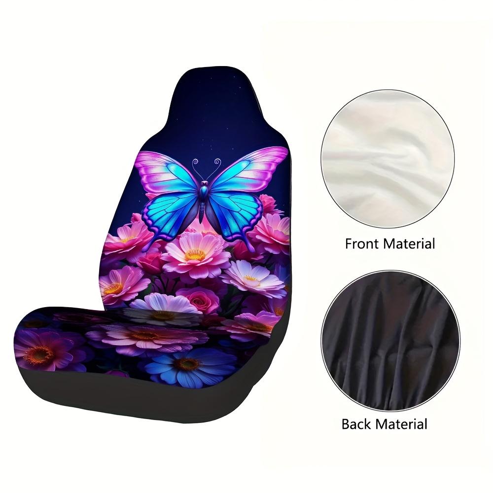 2pcs, Butterfly Floral Colorful Art Graphic Pattern Car Seat Covers, Elegant Front Seat Covers For Modern Car Design, Everyday F