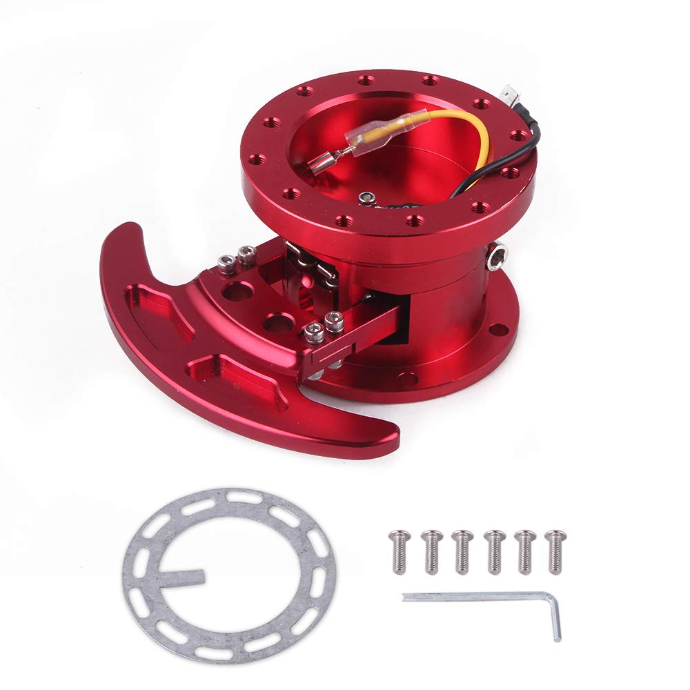 

MUTEKI Steering Wheel Hub Quick Release Steering Boss Flip-Up Racing Steering Wheel Hub Adapter Removable Snap-Off Kit Flip-Up Boss Universal (Red)