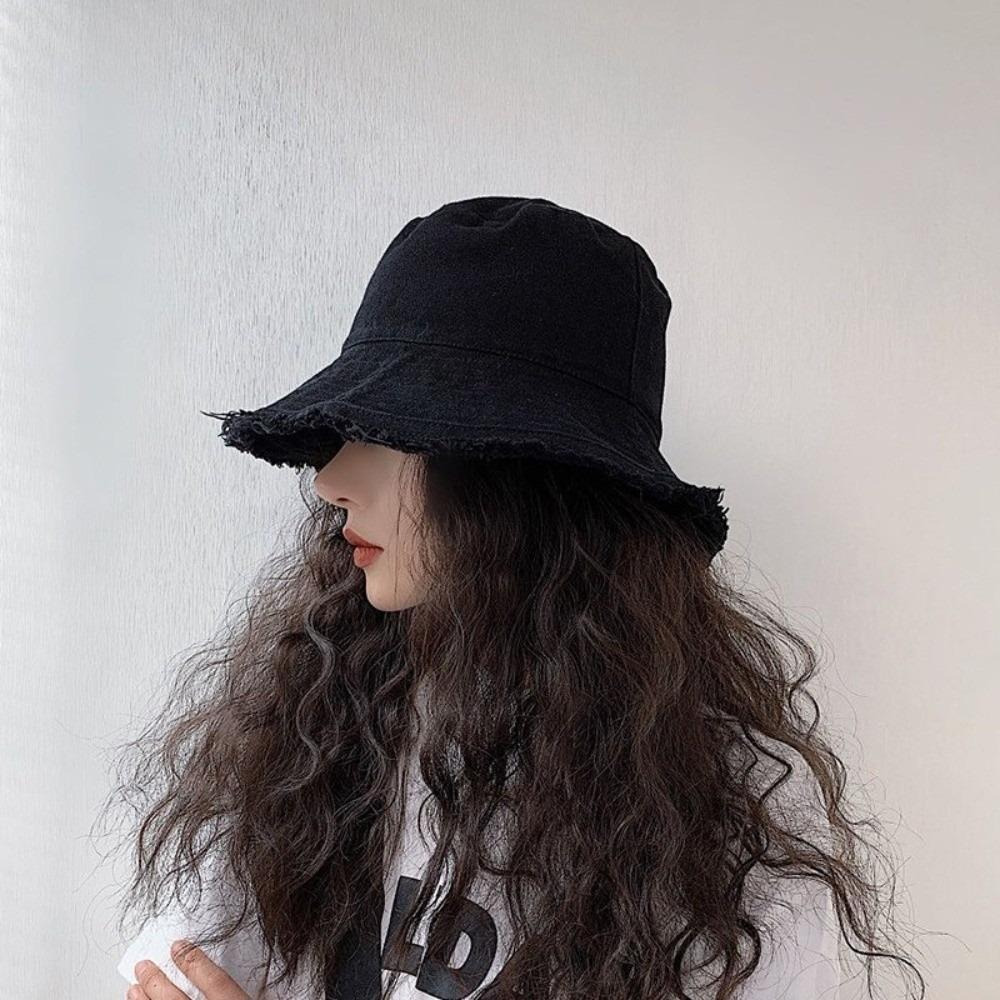 Foldable Raw Edge Fisherman Hat Sunshade Sun Protection Cap Thin Bucket Hat  Spring