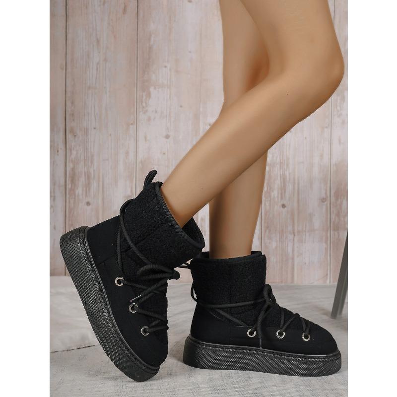 2025 New Arrival Plus Size Fashionable Warm Thick-Sole Slip-On Women's Snow Boots with Front Lace-Up