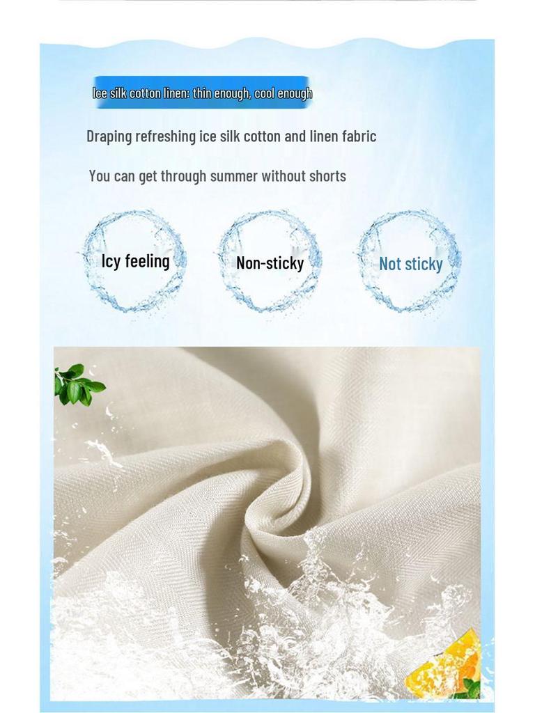 Ice Silk Cotton Linen High-Waisted Wide-Leg Pants for Women – Summer 2026 Drapey, Straight-Leg Casual Suit Style
