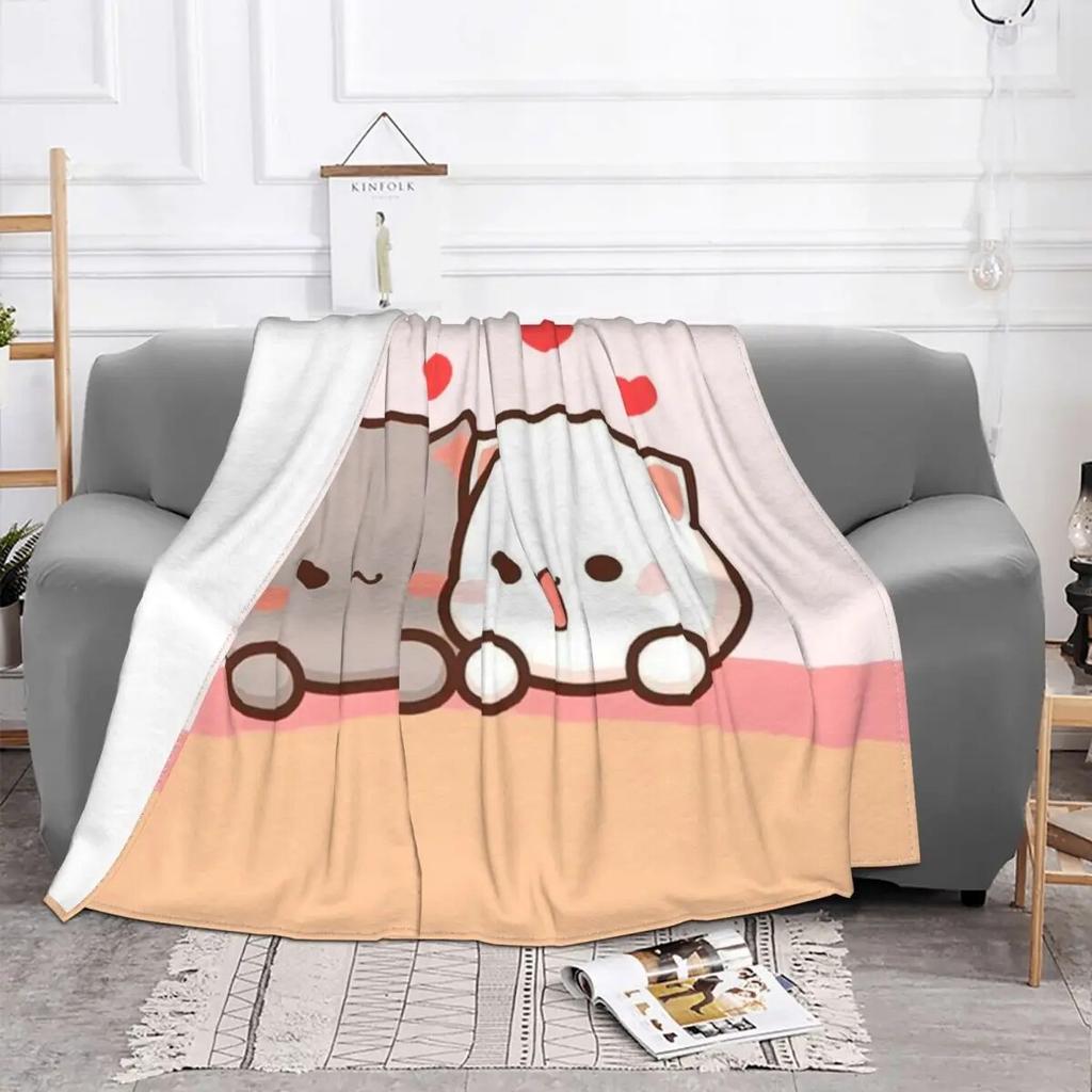 Peach And Goma Mochi Cat Teppe Korallfleece Plysj Høst/Vinter Bærbart Tynt Kasteteppe til Hjem Soverom Plysj Tynt Dyne