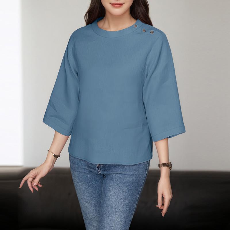 

ZANZEA Женская повседневная однотонная свободная блузка с круглым вырезом и рукавом 3/4 5XL синий