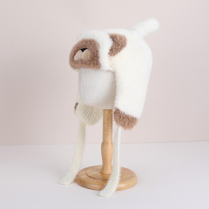 Children's hat cartoon cute plush bear pullover hat winter outdoor cold protection ear protection knitting