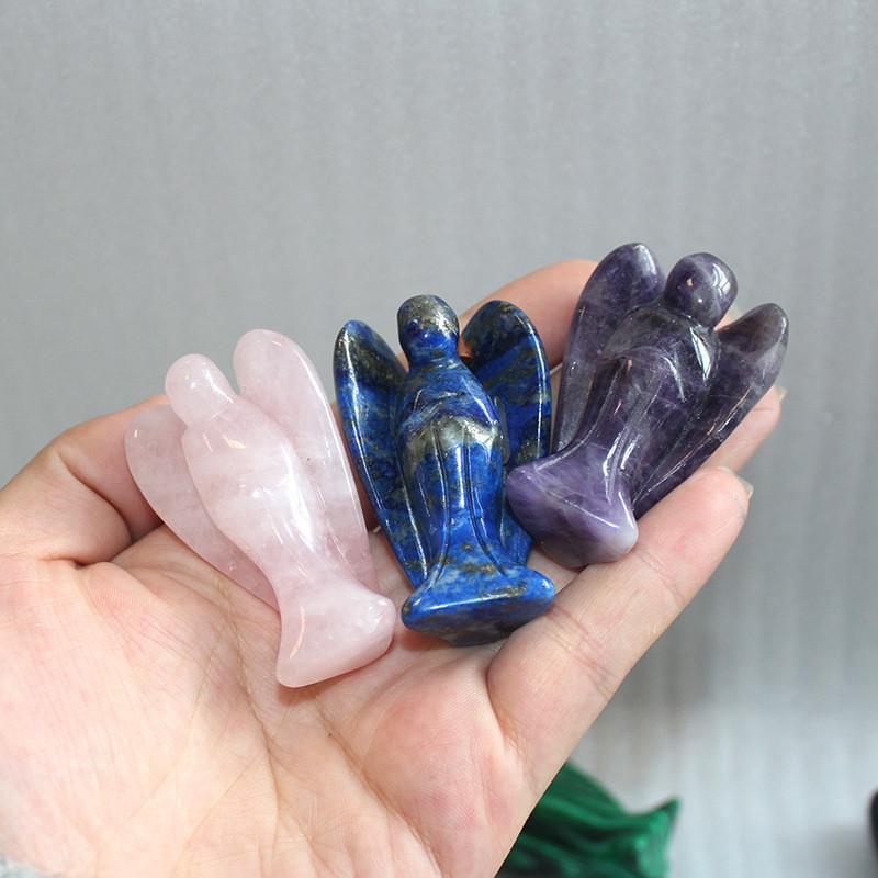Exquisite Natural Gemstone Healing Crystal Carved Pocket Guardian Angel For Home Decor Gift